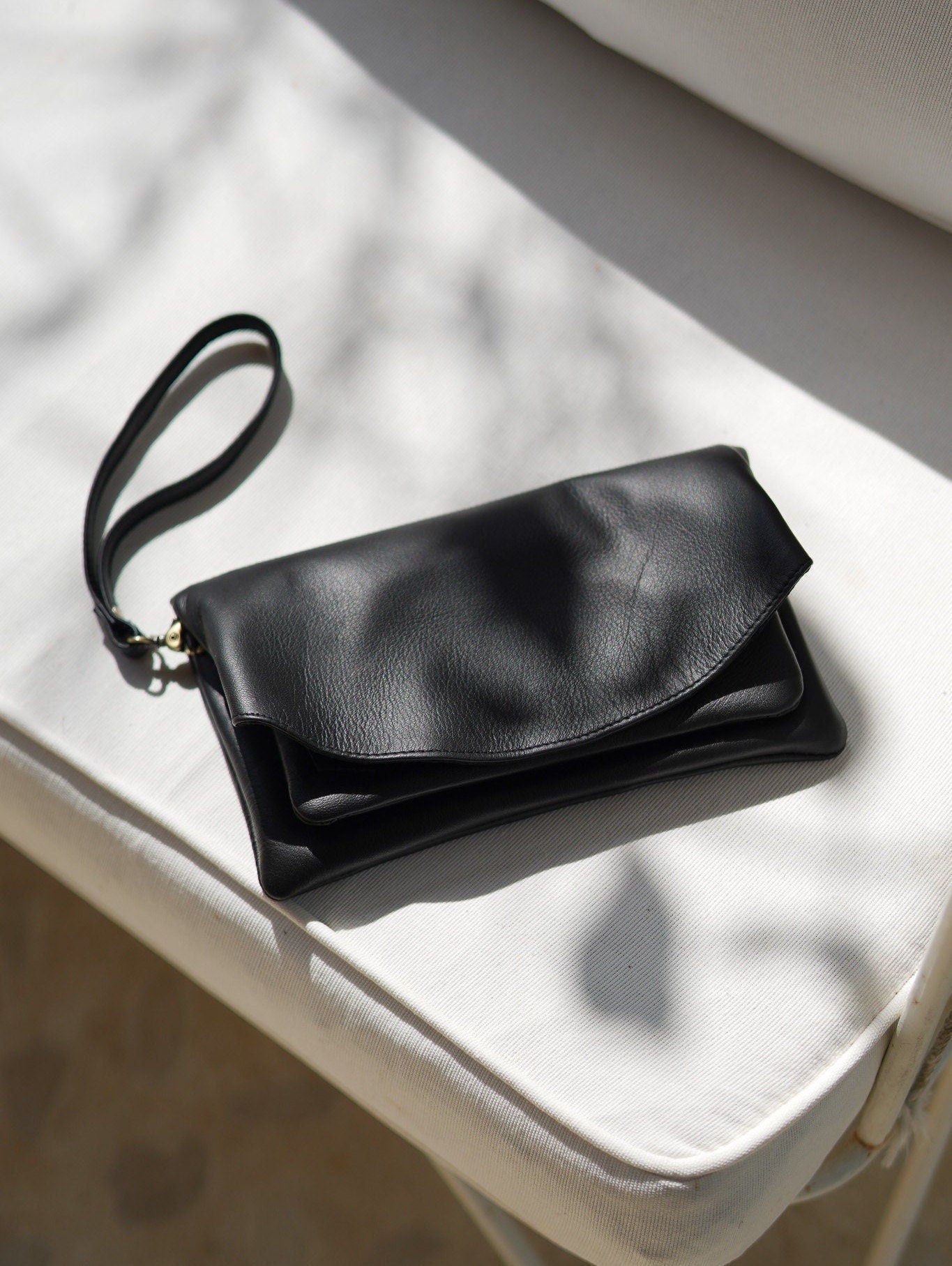 Black Leather Purse, Leather Clutch, Evening Purse for Women