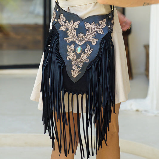 Cross Body Bag, Leather Fringe Purse, Suede Leather Fringe Bag