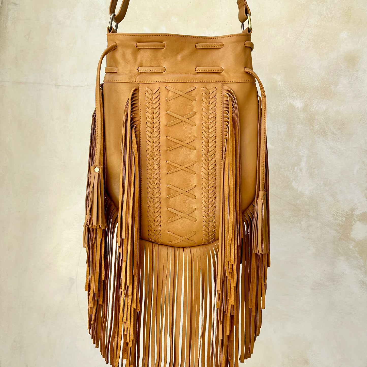 Bohemian Boho Tan Leather Fringe Crossbody Bags