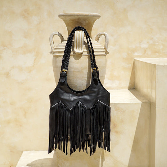 Black Fringe Shoulder Bag, Western Purse, Boho Purse