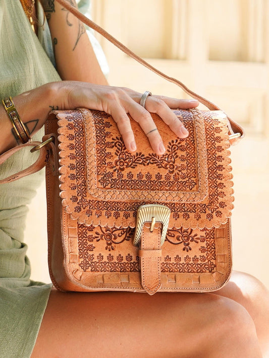 Hand Tooled Boho Crossbody Bag, Vintage Purse, Shoulder Bag